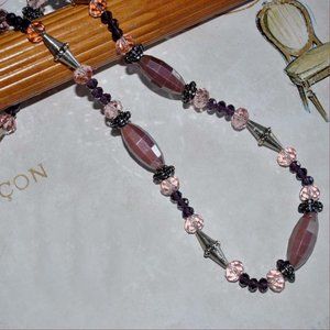 Extra Long Dusty Rose Amethyst Bead Double Strand Beaded Necklace
